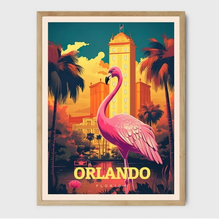 Orlando Florida City Illustration Coastal Wall Art, Unframed Paper Poster 8x10in