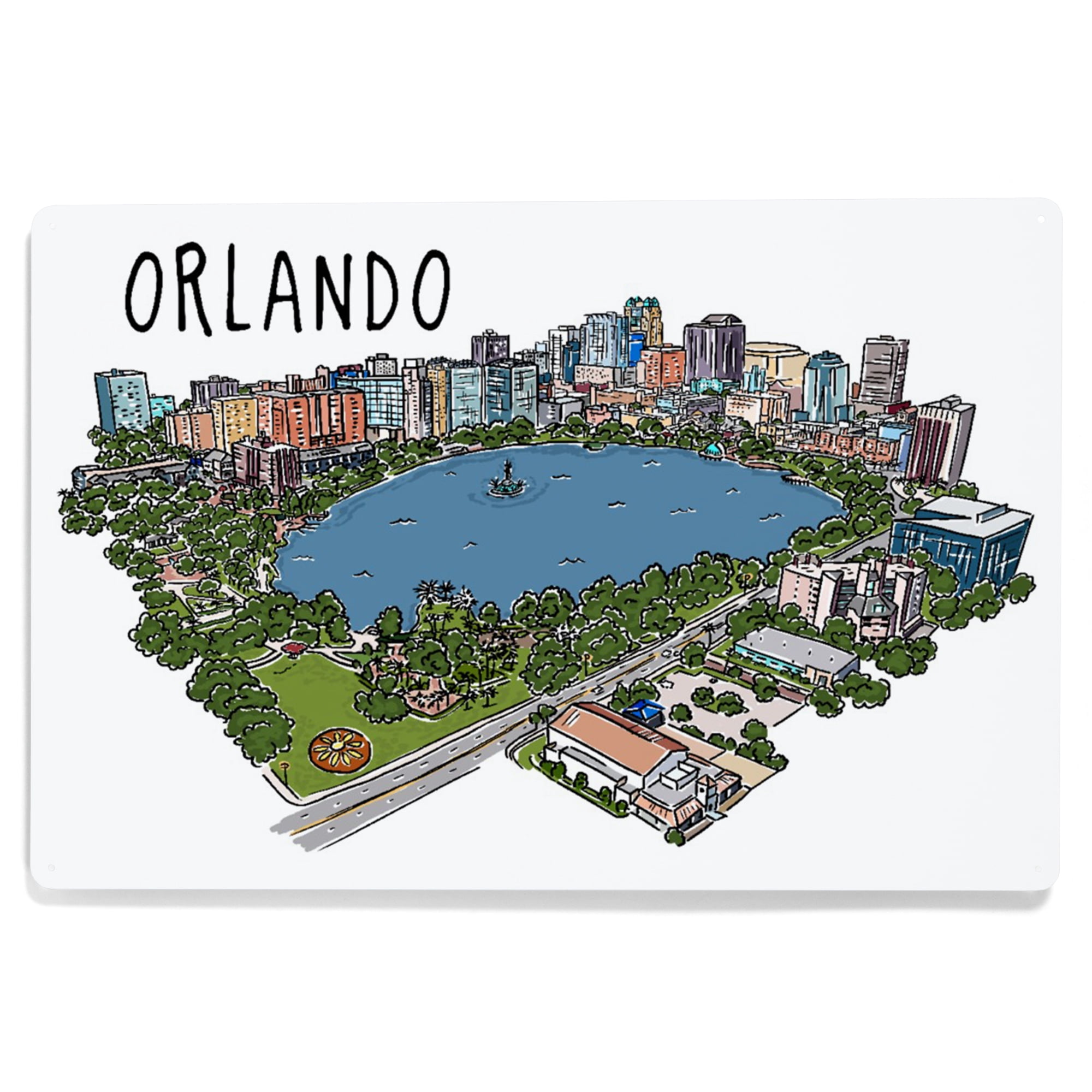 Orlando, Florida, Line Drawing (12x18 Aluminum Art, Indoor Outdoor ...
