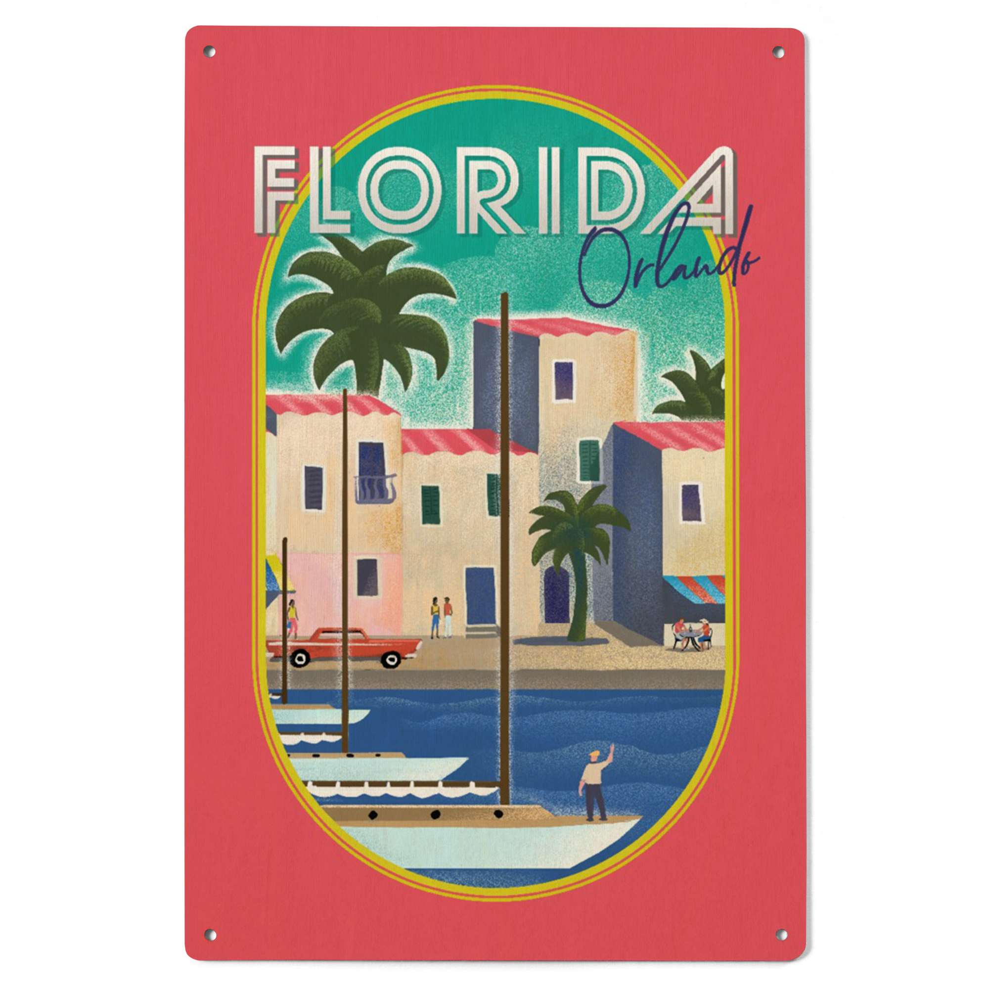 Orlando, Florida, Lithograph, Contour Birch Wood Wall Sign (6x9 Rustic ...