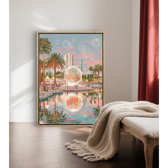 Orlando Florida Travel Magical Theme Park Fireworks Pastel Night Skyline Unframed Paper Print