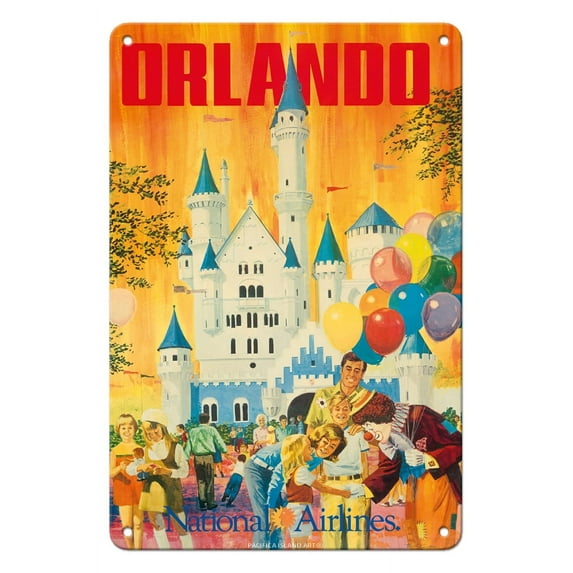 Orlando - Florida, USA - Walt Disney World Resort - National Airlines - Vintage Airline Travel Poster by Bill Simon c.1970s - 8 x 12 inch Vintage Metal Tin Sign