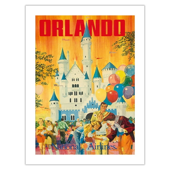 Orlando - Florida, USA - Walt Disney World Resort - National Airlines - Vintage Airline Travel Poster by Bill Simon c.1970s - Bamboo Fine Art 290gsm Paper Print (Unframed) 18x24in