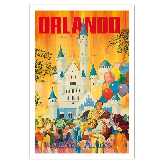 Orlando - Florida, USA - Walt Disney World Resort - National Airlines - Vintage Airline Travel Poster by Bill Simon c.1970s - Fine Art Matte Paper Print (Unframed) 30x44in