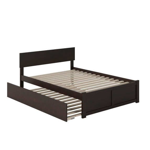 Orlando Full Platform Bed with Flat Panel Foot Board and Full Size Urban Trundle Bed in Espresso
