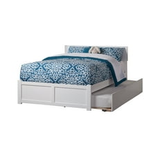 Orlando Full Platform Bed with Flat Panel Foot Board and Twin Size Urban Trundle Bed in White