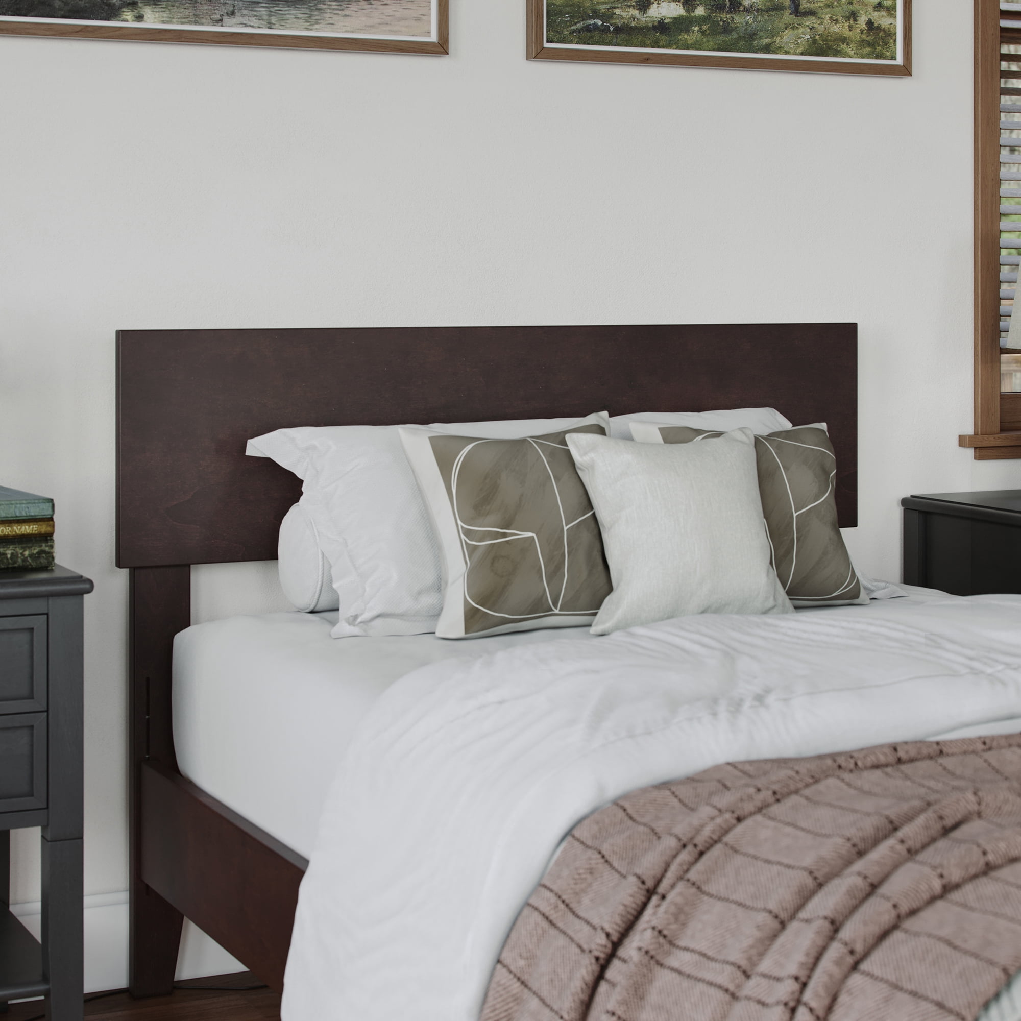 AFI Orlando Twin Modern Solid Wood Panel Headboard with Attachable Charger, Espresso