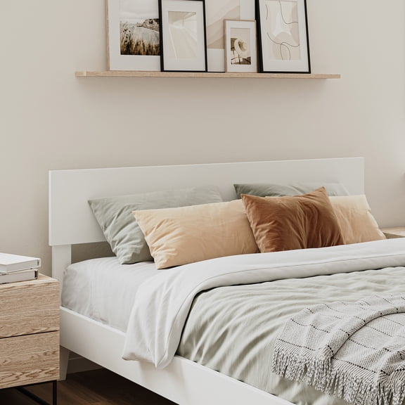 AFI Orlando Queen Modern Solid Wood Panel Headboard with Attachable Charger, White