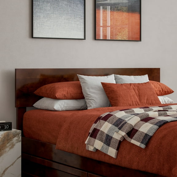 AFI Orlando Full Modern Solid Wood Panel Headboard with Attachable Charger, Walnut