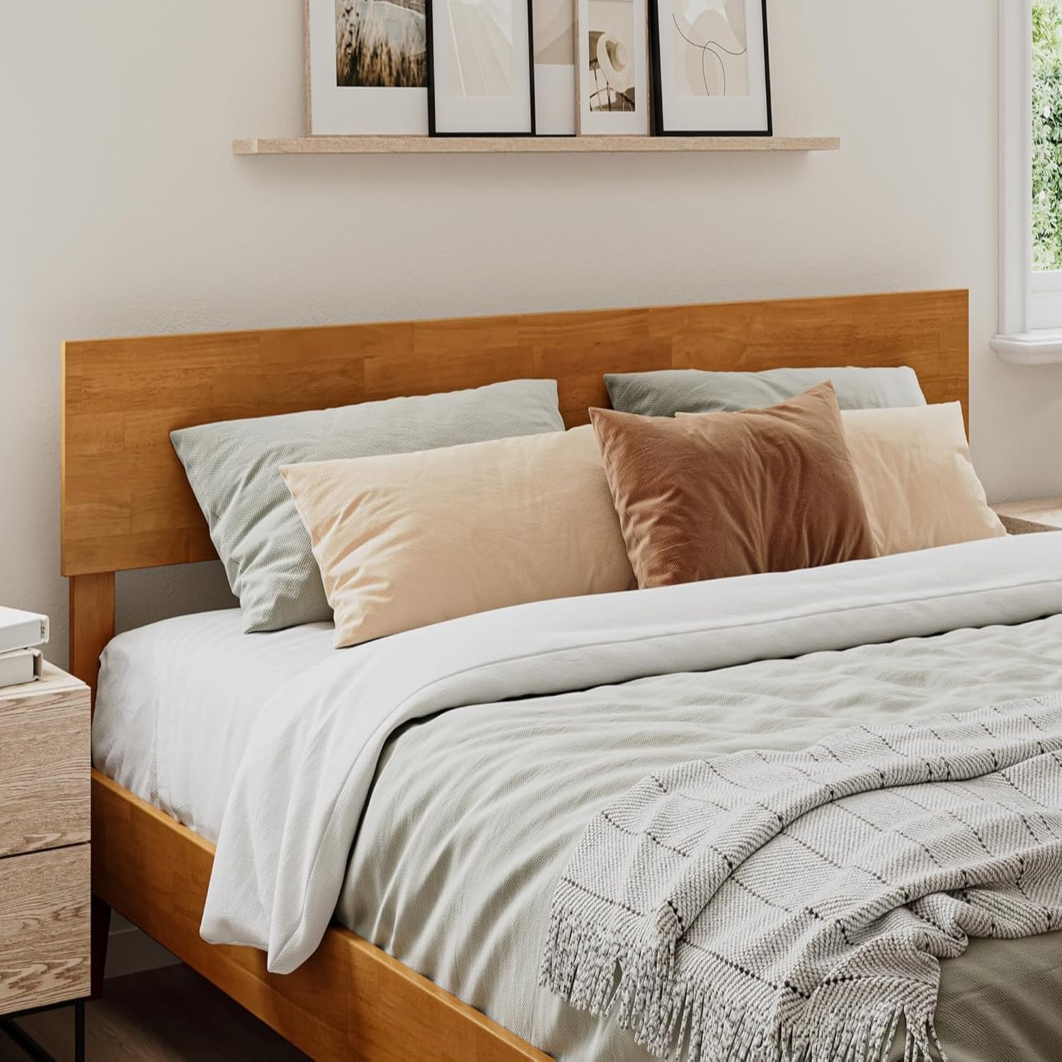 Orlando King Modern Solid Wood Panel Headboard with Attachable Charger