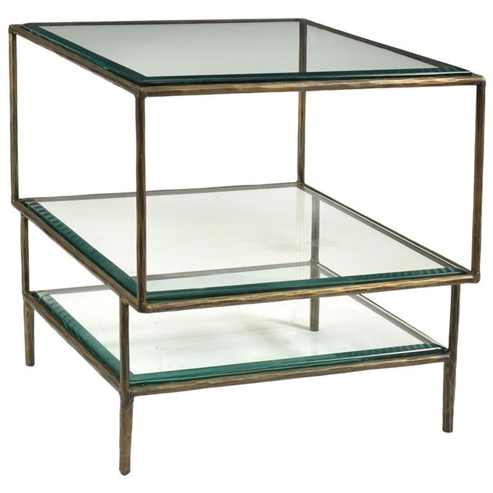 Antique Brass and Glass 20" Side Table with Three Shelves