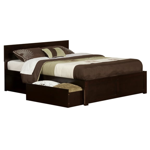 Orlando Platform Bed with Flat Panel Foot Board and 2 Urban Bed Drawers, Brown, King