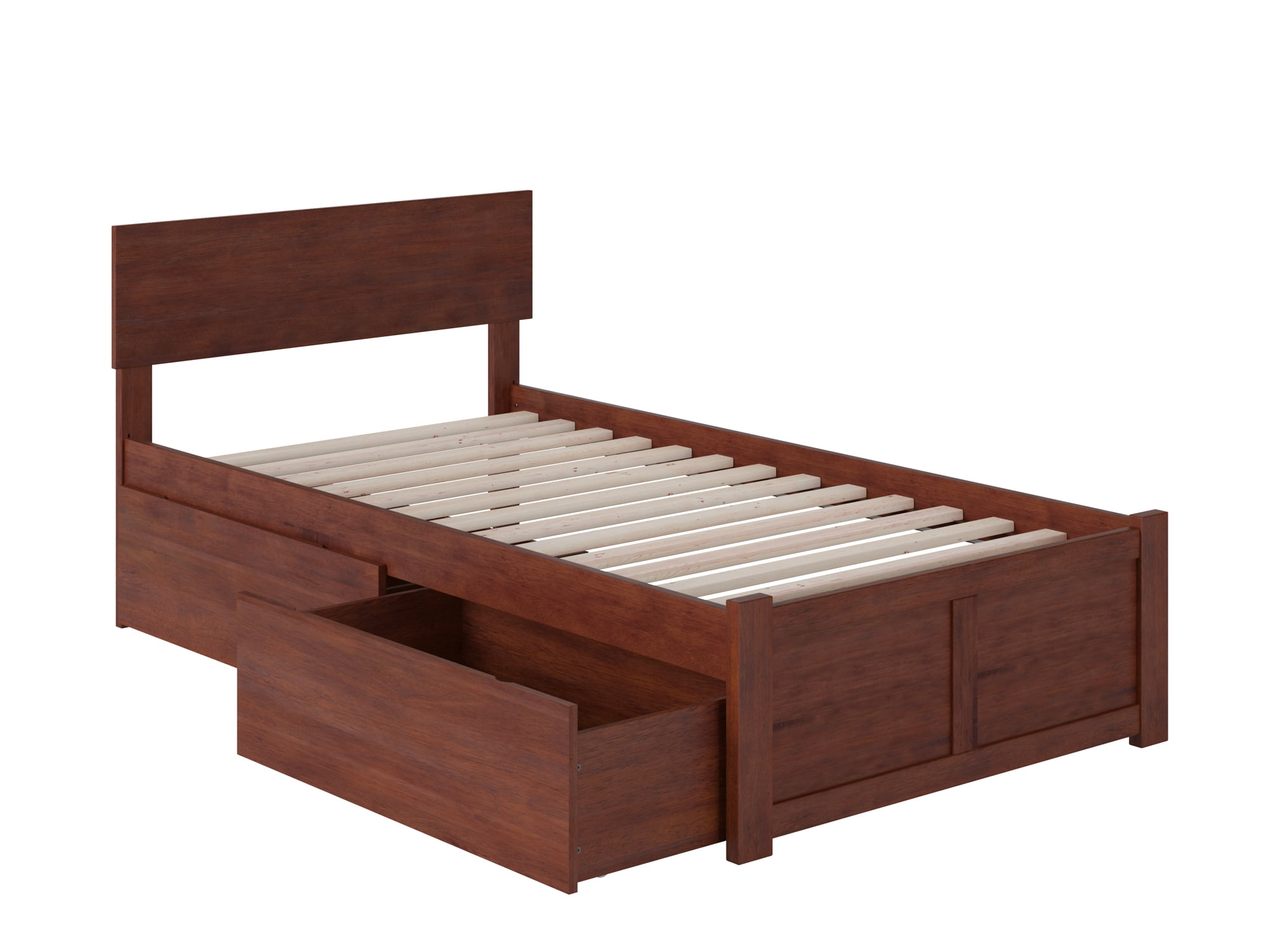 Orlando Twin Medium Brown Wood Platform Bed with Storage Drawers