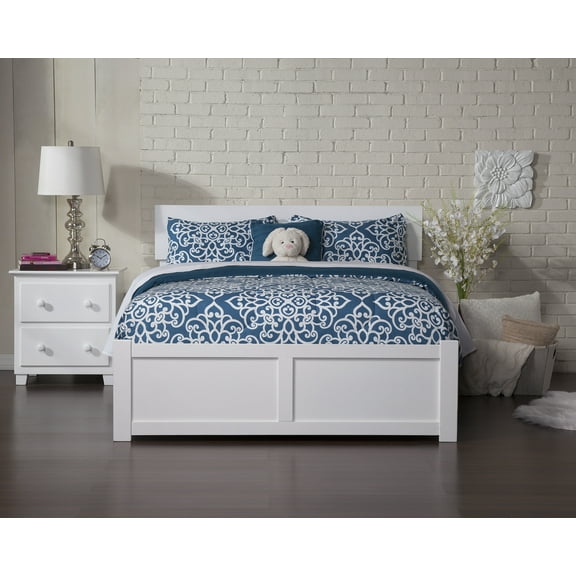 Orlando Platform Bed with Flat Panel Foot Board and 2 Urban Bed Drawers, White, Full