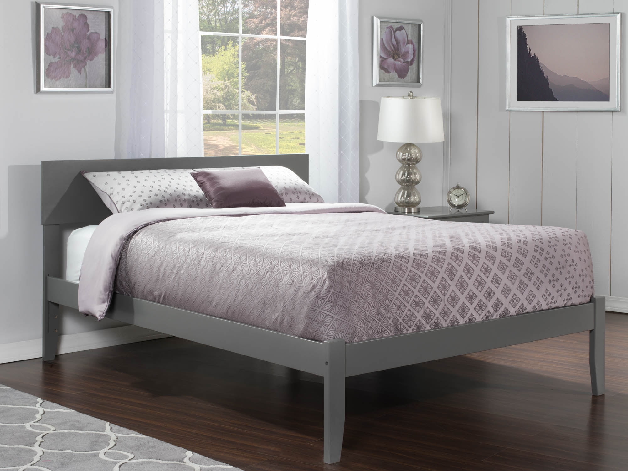 Orlando Gray King Wood Platform Bed with Headboard and Slats