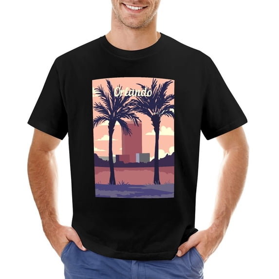 Orlando Vintage T-shirt Mens Cotton Classic Crewneck Short Sleeve Tees Unisex Black 2XL