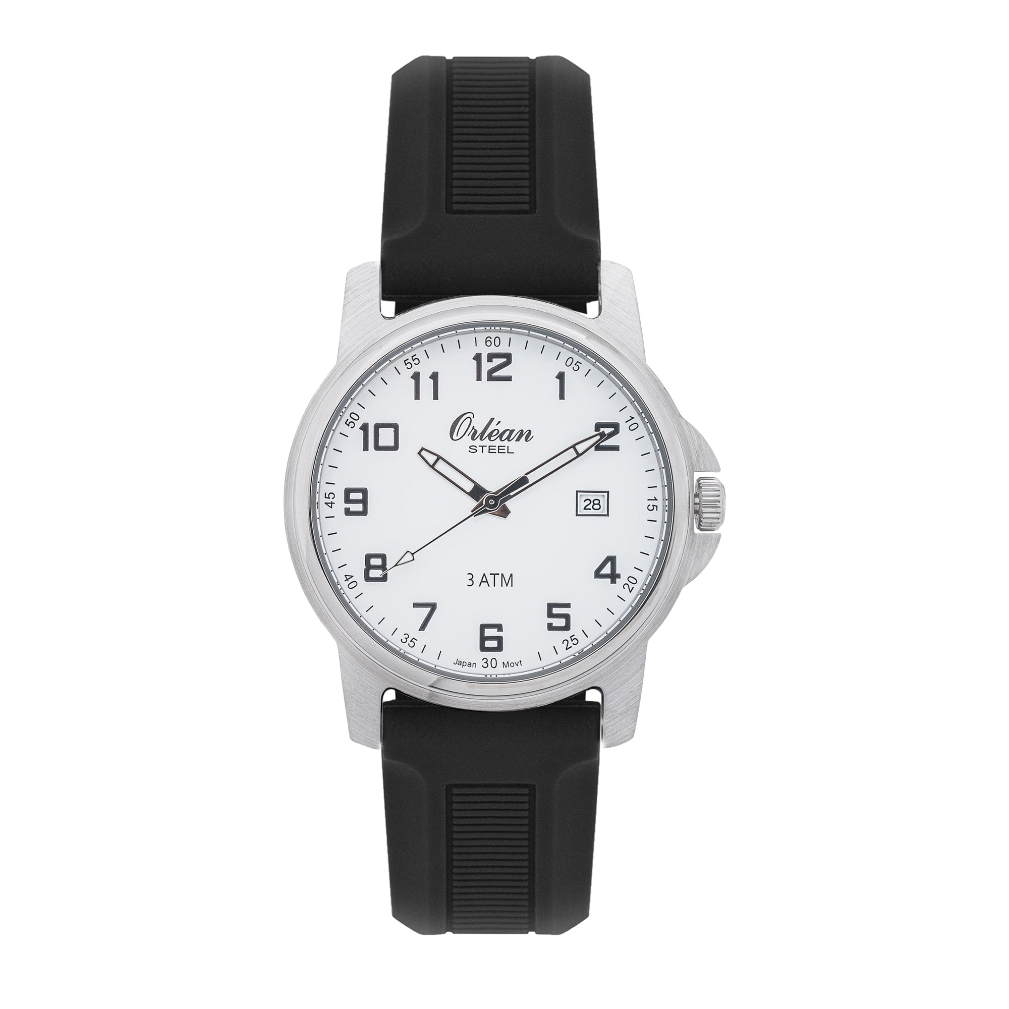 Analog Watch Large Numerals Easy Reading Silicone Strap Water Resistant 100ft Orlean Mens Watch, Big Glow in the Dark Numbers, Date - Easy  main image 2