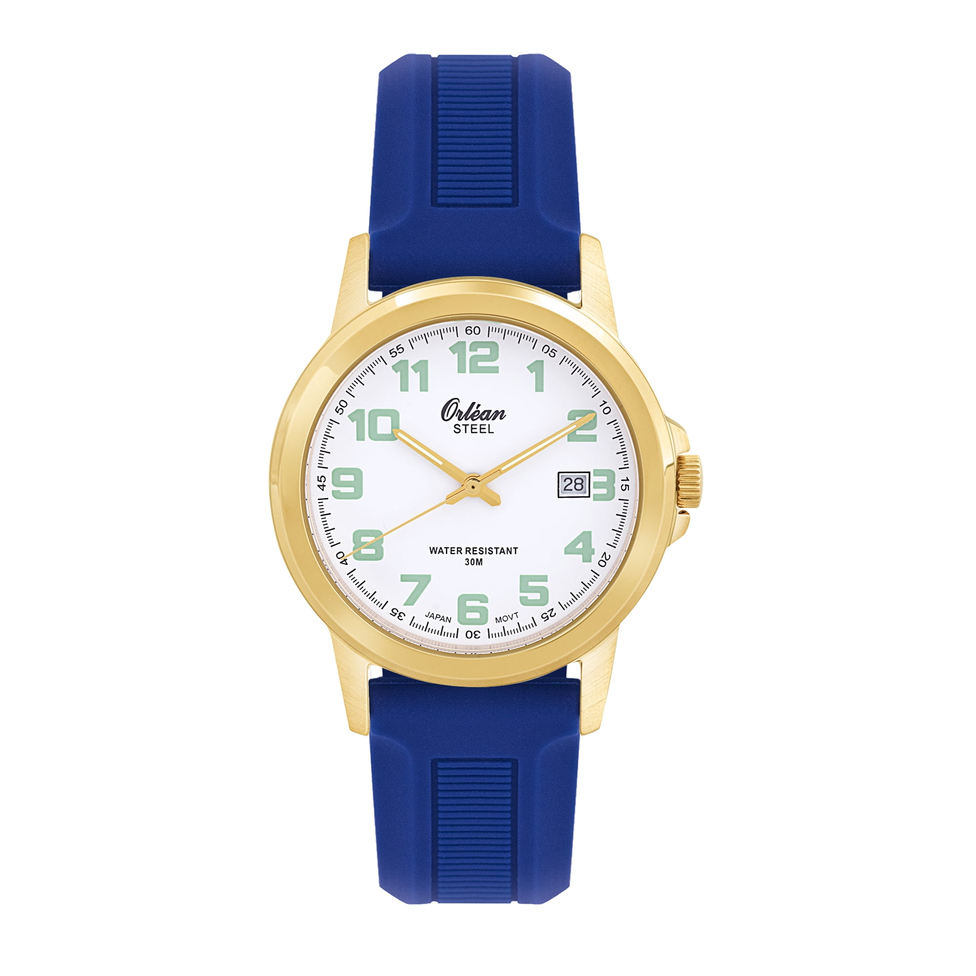 Analog Watch Large Numerals Easy Reading Silicone Strap Water Resistant 100ft Orlean Mens Watch, Big Glow in the Dark Numbers, Date - Easy  main image 4