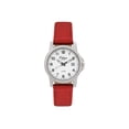 thumbnail image 1 of Orlean Womens Easy to Read Watch with Date - 316L Stainless Steel Case, Leather Watch Band - 27mm Analog Ladie's Wrist Watches - White Dial, Big Easy Read Numbers - Silver / Red Band, 1 of 4