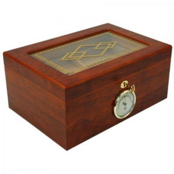 Orleans Group Bally Ii Humidor W/Gold Design 100 Count W/ Glass Top Key Lock