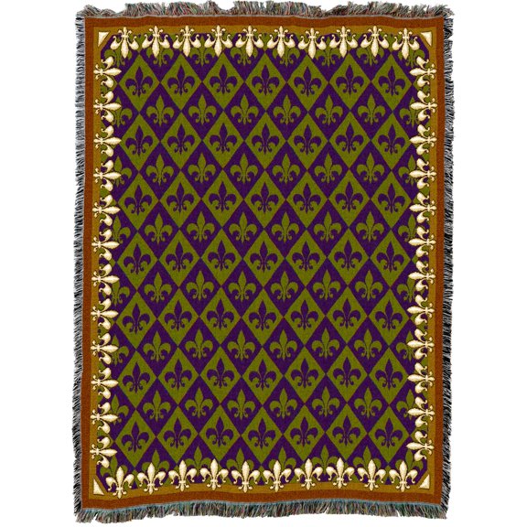 Orleans Pattern Woven Throw Blanket, 100% Cotton, Fringed Edges