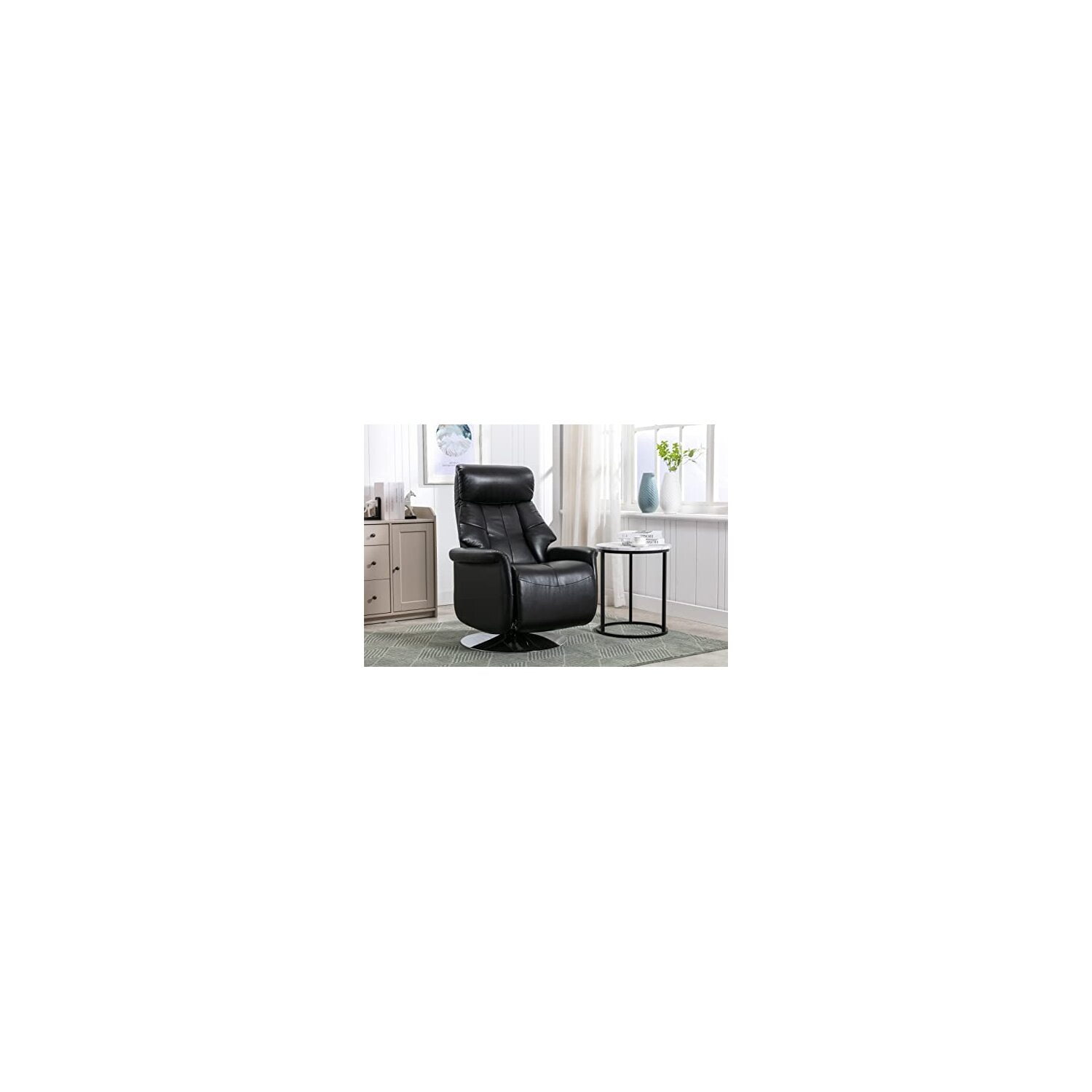 Espresso Black Leather Swivel Recliner with Memory Foam