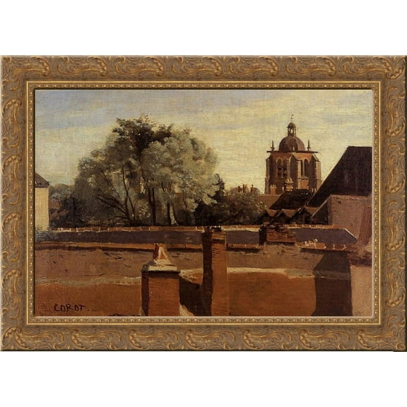 Orleans, View from a Window Overlooking the Saint Peterne Tower 24x18 Gold Ornate Wood Framed Canvas Art by Camille Corot