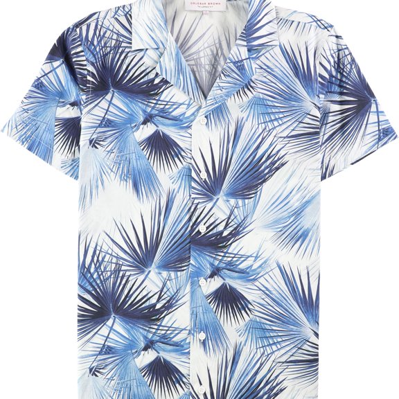 Orlebar Brown Mens Nice and Palm Button Up Shirt, Blue, Small