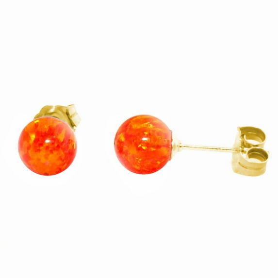 Orlena: 8mm Orange Fire Synthetic Opal Ball Stud Post Earrings 14-20 Gold Filled