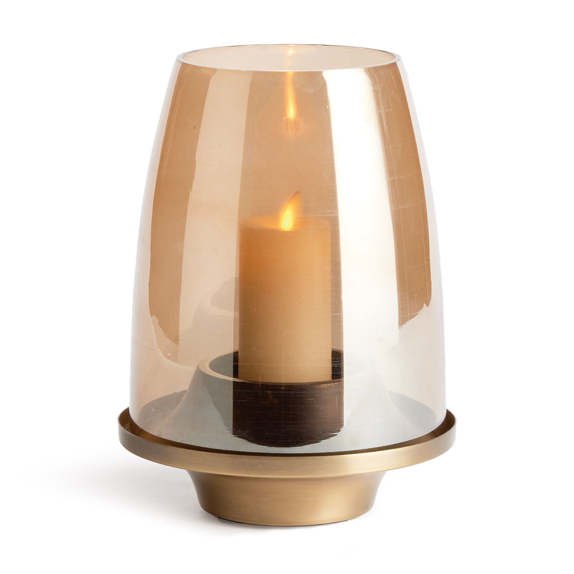 Small Brass and Glass Hurricane Candle Holder