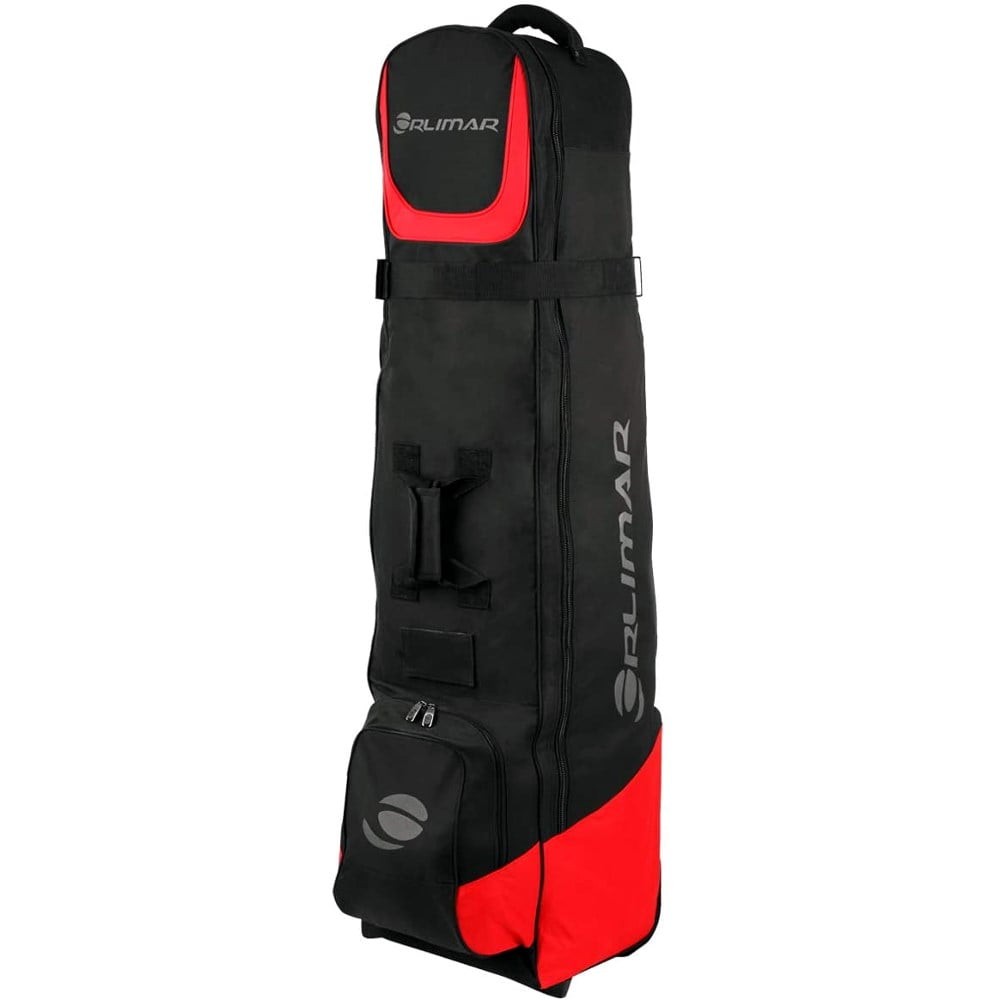 orlimar 6.0 deluxe wheeled golf travel cover - black/red