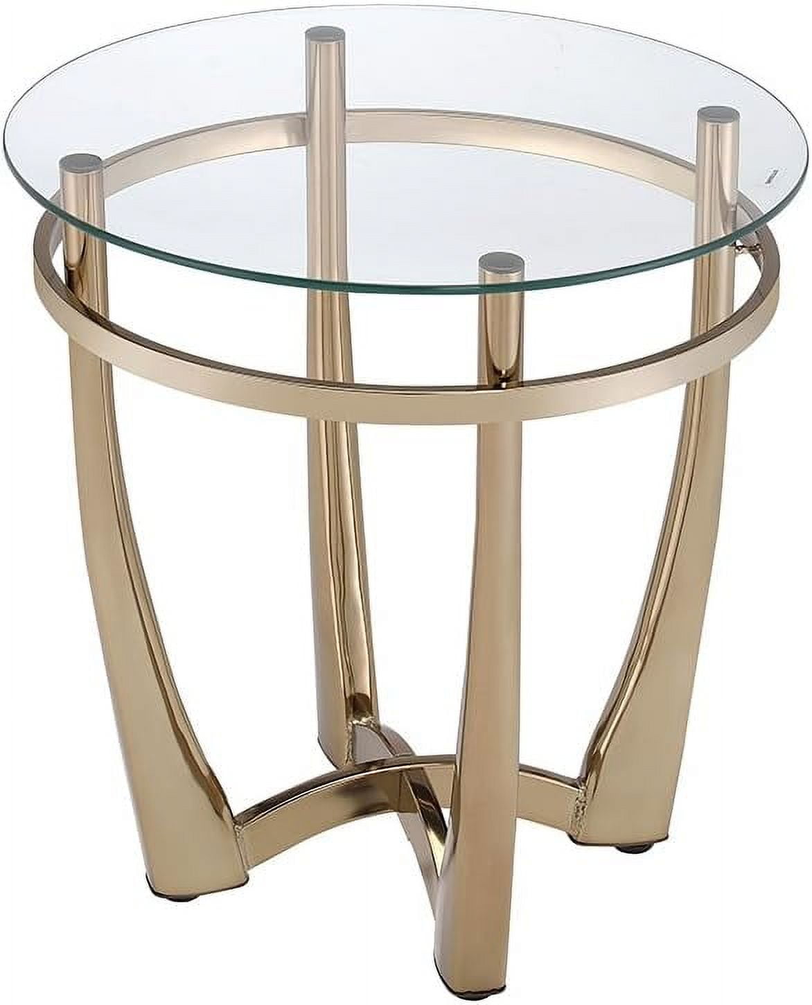 Champagne Metal and Clear Glass Round End Table, 23"