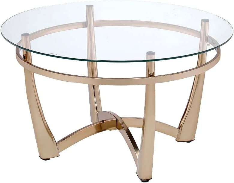 Champagne Metal and Clear Glass Round End Table, 23"