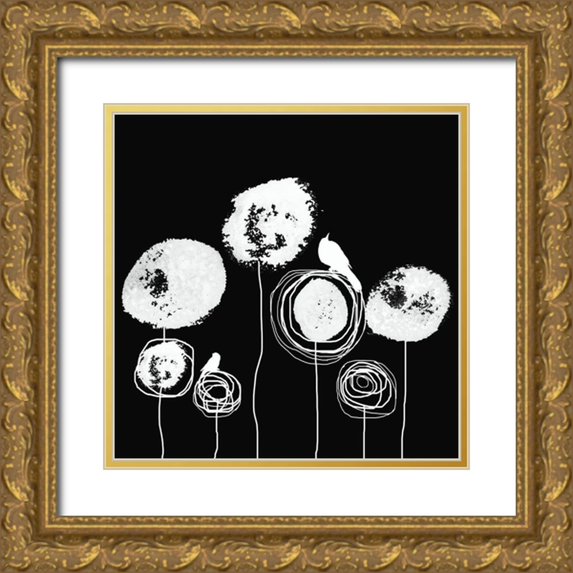 Orlov, Irena 12x12 Gold Ornate Wood Framed with Double Matting Museum Art Print Titled - Black and White Flowers II