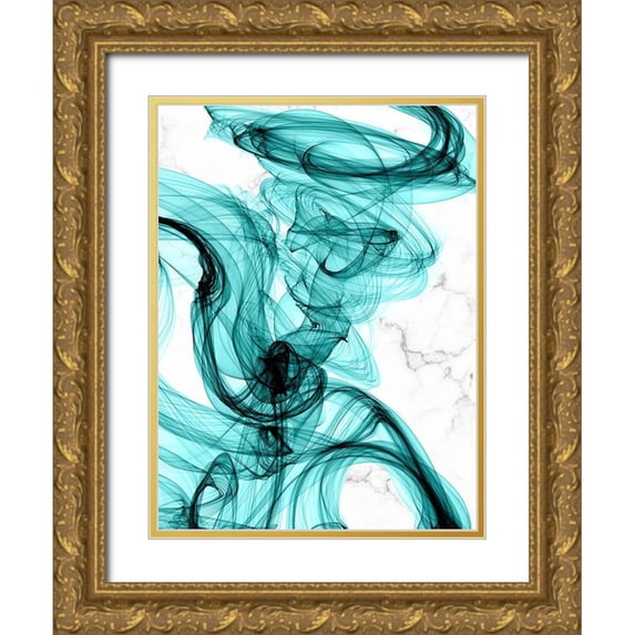 Orlov, Irena 12x14 Gold Ornate Wood Framed with Double Matting Museum Art Print Titled - Teal Ribbons IV