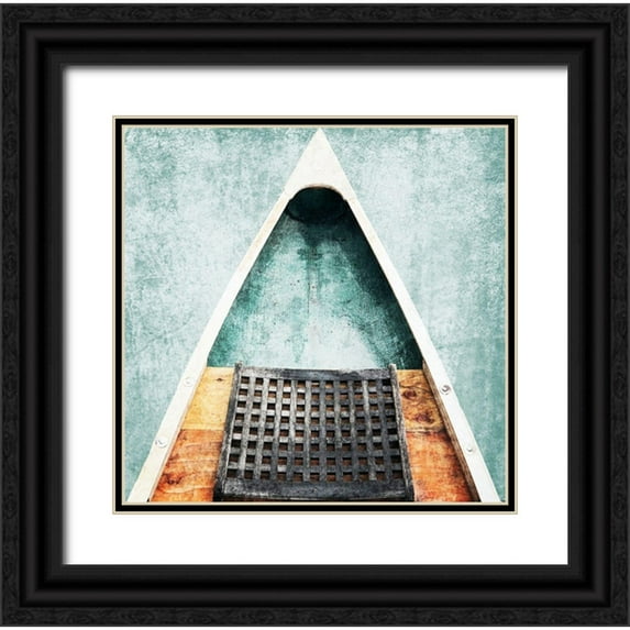 Orlov, Irena 15x15 Black Ornate Wood Framed with Double Matting Museum Art Print Titled - Rustic Boat Teal Version
