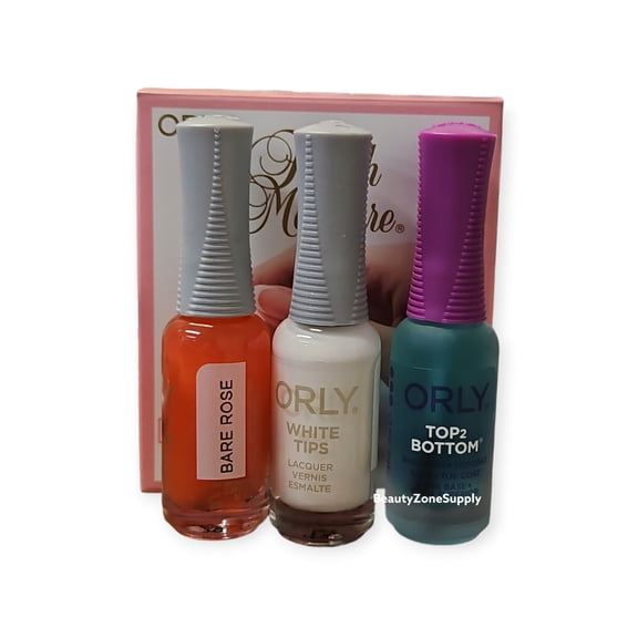 Orly The Original French Manicure Kit Rose , 4 Pc Kit 0.3oz Top2 Botton Base Coat Plus Topcoat, 0.3oz Nail Lacquer - White Tips, 0.3oz Nail Lacquer - Bare Rose, Tip Guides - White