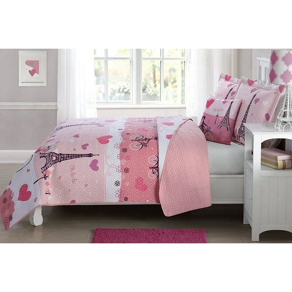 Orly's Dream Love Pink Paris Quilt Set, 3-Piece, Twin