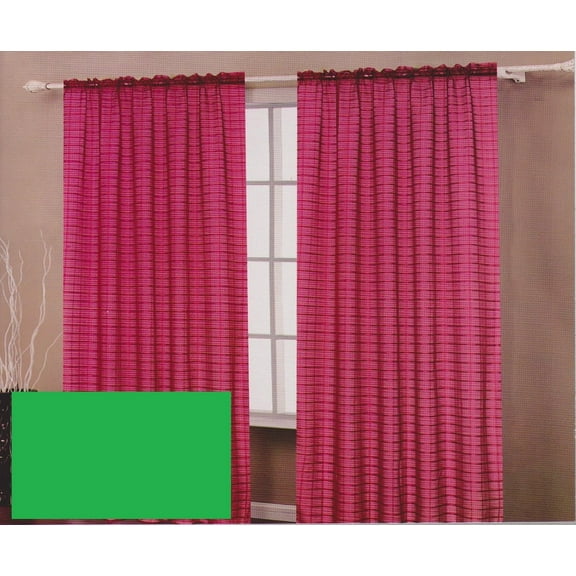 Orly's Dream TWO Panels CHECKED Texture Rod Pocket SHEER VOILE Fabric Curtain Set - SAGE Green