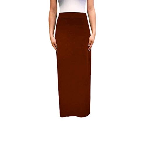 OrlyCollection Women's Basic Elastic Waist Band A-Line Long Maxi Skirt (Brown,X-Large)