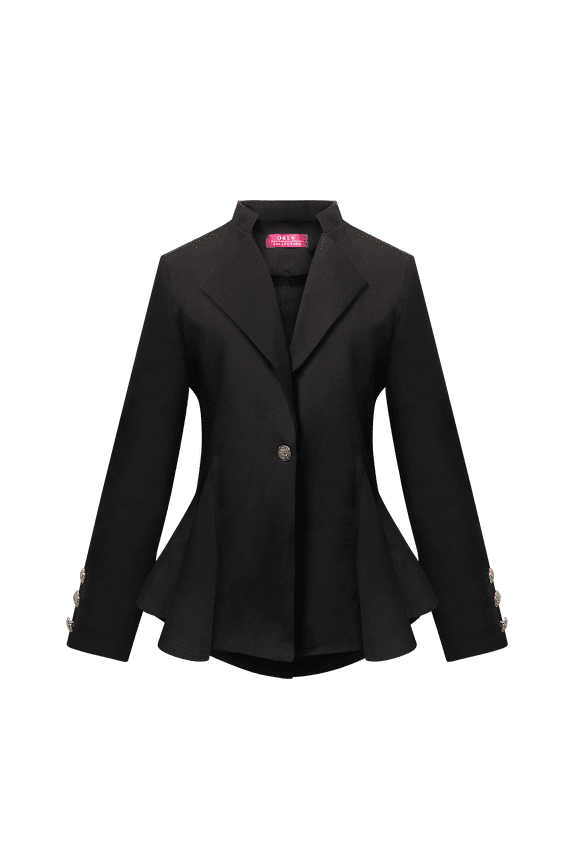OrlyCollection Womens Peplum Blazer with Silver Buttons High Low Jacket (Black,Small)