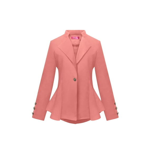OrlyCollection Womens Peplum Blazer with Silver Buttons High Low Jacket (Coral, 3X)