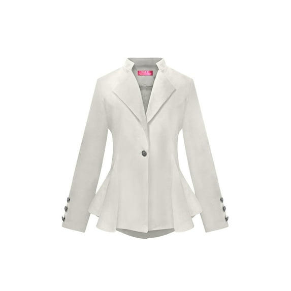 OrlyCollection Womens Peplum Blazer with Silver Buttons High Low Jacket (Ivory, X-Large)