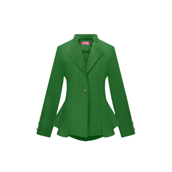 OrlyCollection Womens Peplum Blazer with Silver Buttons High Low Jacket (Kelly Green, X-Large)