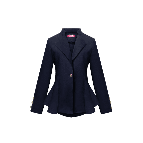 OrlyCollection Womens Peplum Blazer with Silver Buttons High Low Jacket (Navy,Large)