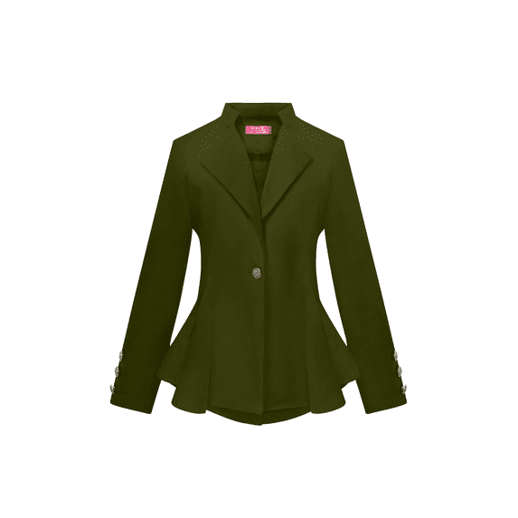 OrlyCollection Womens Peplum Blazer with Silver Buttons High Low Jacket (Olive, Medium)