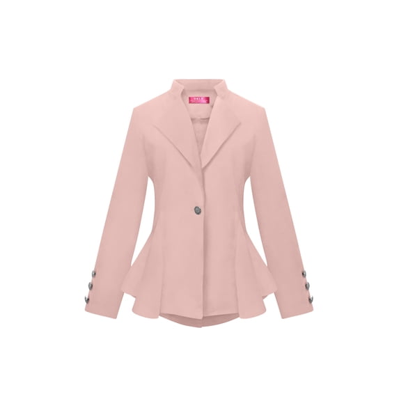 OrlyCollection Womens Peplum Blazer with Silver Buttons High Low Jacket (Peach, 2X)