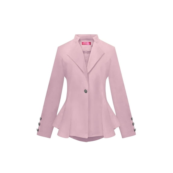 OrlyCollection Womens Peplum Blazer with Silver Buttons High Low Jacket (Pink, Large)