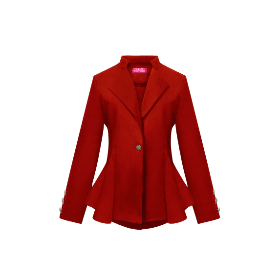 OrlyCollection Womens Peplum Blazer with Silver Buttons High Low Jacket (Red,1X)