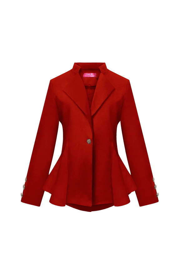 OrlyCollection Womens Peplum Blazer with Silver Buttons High Low Jacket (Red,Medium)