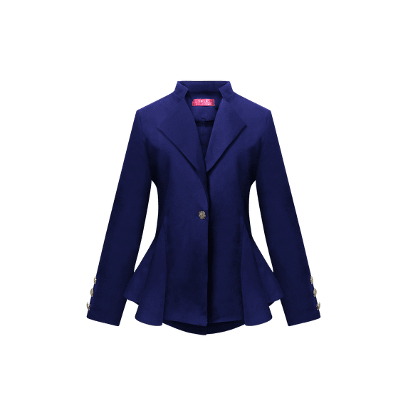 OrlyCollection Womens Peplum Blazer with Silver Buttons High Low Jacket (Royal, 3X)